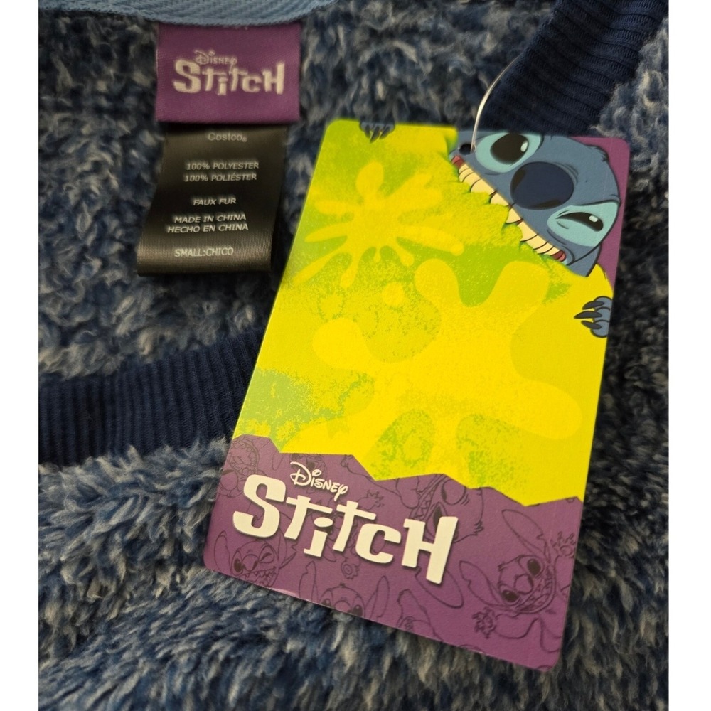 Disney Stitch Faux Fur Plush Sleepshirt Nightgown Dress Blue Sz S Cartoon Winter - Picture 4 of 7